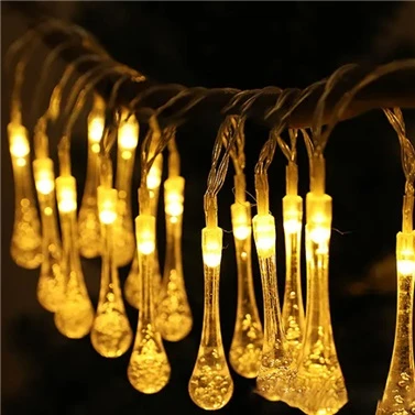10 Led 2 Metre Sarı Kristal Su Damlası Güneş Enerjili Led Işık Solar Bahçe Ağaç Lamba Aydınlatması ürün görseli 1