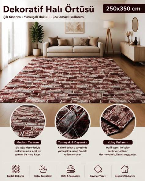 korkmaz mensucat lastiksiz halı örtüsü 9m2  (250*350) M2 Mürdüm ürün görseli 1