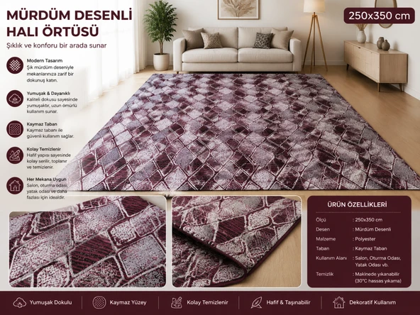 korkmaz mensucat lastiksiz halı örtüsü 9m2  (250*350) M1 Bordo ürün görseli 1