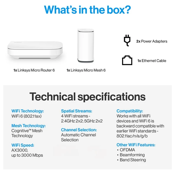 Linksys AX3000 Velop Node 1 Çift Bantlı Mikro 6 Mesh Yönlendirici - Resim 5