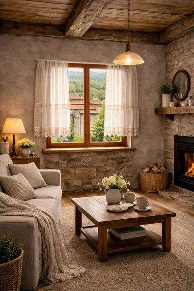 Buldan Monika 2 dantelli naturel otontik perde 125*140 2 prç ürün görseli 1