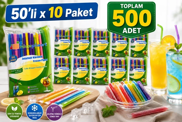 Jelatinli Körüklü Frozen Renkli Pipet 500 Adet Tek Tek Paketli Karışık Renk ürün görseli 1