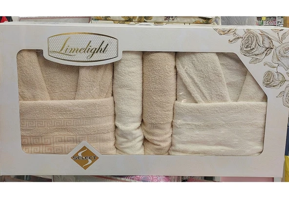 Limelight Select Ekonomik Aile Bornoz Seti (6 Parça)-Krem Kapuçino ürün görseli 1