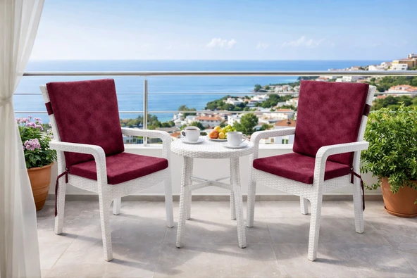 2 Adet Premium Şönil Arkalıklı Sandalye Minderi, Extra Kalın (Kalınlık 4,5cm)-Bordo Düz ürün görseli 1