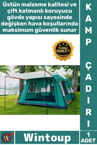 #KampÇadırı Su Geçirmez Geniş Aile Tipi Lüks Dayanıklı Büyük Hacim 2 Odalı Çift Katmanlı Kamp Çadırı ürün görseli 1