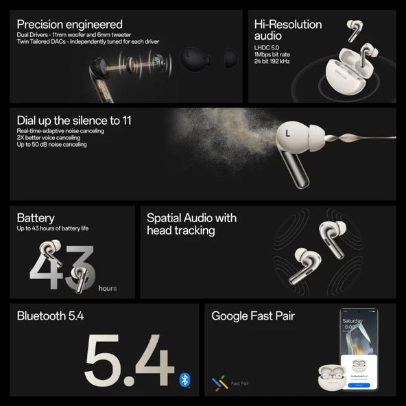 OnePlus Buds Pro 3 Kablosuz Kulaklık Midnight Opus - Resim 6
