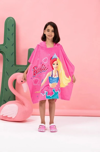 Özdilek Lisanslı -Barbie Sea Pembe- Kız Çocuk Panço Kapüşonlu ürün görseli 1