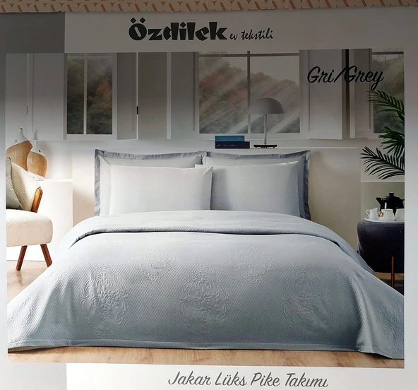 Özdilek Rf -Gri- Jakar Lux KP (Z) Çift Kişilik Pike Takımı (4 Yastık Kılıflı) ürün görseli 1