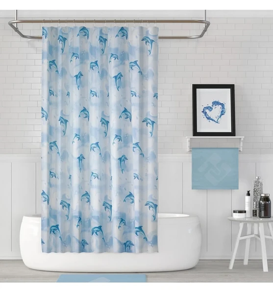 Jackline -Dolphin Mavi- Çift Kanatlı Banyo Duş Perdesi (2x110x200) ürün görseli 1