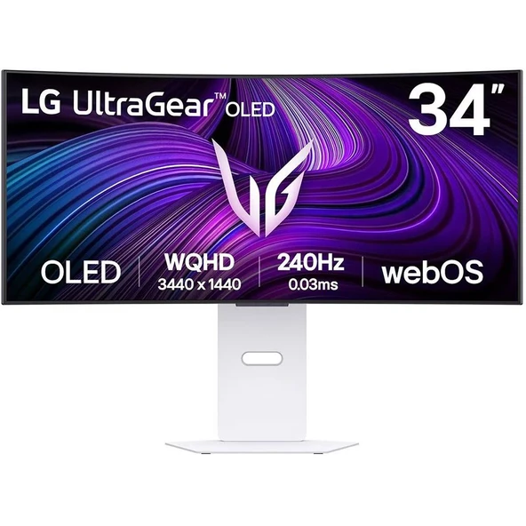 LG Ultra Gear Oyun Monitörü 34″ Kavisli, WQHD, OLED Panel, Akıllı, HDR10, 240 Hz, 0,03 ms (34GX90SA-W) ürün görseli 1