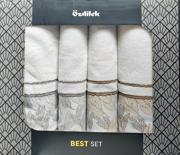 Özdilek 4 Parça Hamam Seti -Frond Yeşil Kahve- (Banyo Havlusu Büyük Boy), Havlu Seti ürün görseli 1