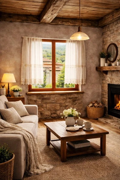 Buldan Monika 2 dantelli naturel otontik perde 100*140 2 prç ürün görseli 1