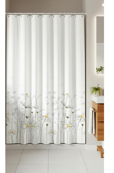 Tropik Home -Daisy Papatya- Çift Kanatlı Banyo Duş Perdesi (2x110x200) ürün görseli 1