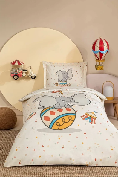 Özdilek Ranforce Lisanslı Bebek Beşik Nevresim Takımı-Dumbo Circus Bej ürün görseli 1