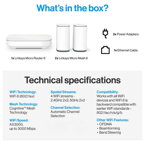 Linksys AX3000 Velop Node 2 Çift Bantlı Mikro 6 Mesh Yönlendirici - Resim 6