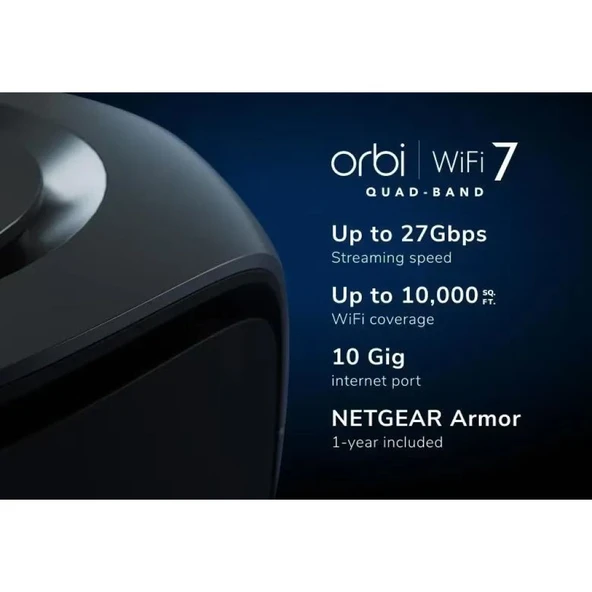 Netgear Orbi 970 Serisi Quad Band WiFi 7 Mesh Router, 2 Uydulu – RBE973SB-100EUS ürün görseli 1