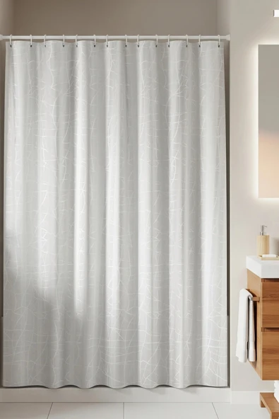 Tropik Home -Mermer Desen Beyaz- Çift Kanatlı Banyo Duş Perdesi (2x110x200) ürün görseli 1