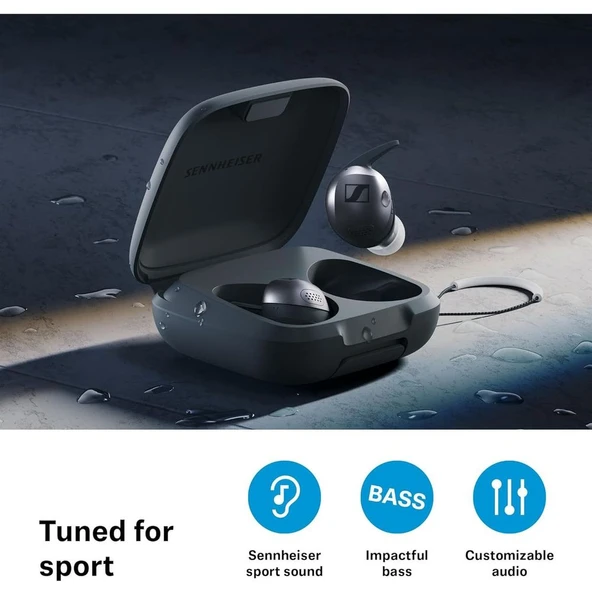 Sennheiser Momentum Sport Gerçek Kablosuz Kulaklık IP55 Suya Dayanıklı – Siyah ürün görseli 1