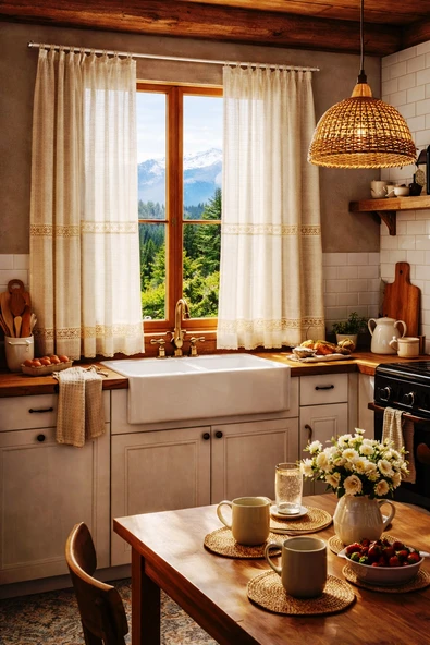 Buldan Monika 2 dantelli naturel otontik perde 100*170 2 prç ürün görseli 1