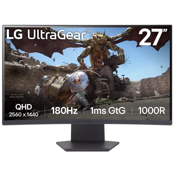 LG Ultra Gear Oyun Monitörü 27″ Kavisli, FHD, IPS Panel, 180 Hz, 1 ms, FreeSync Premium (27GS60QC-B) ürün görseli 1