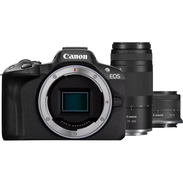 Canon EOS R50 Aynasız Dijital Fotoğraf Makinesi Siyah + RF-S 18-45mm F4.5-6.3 IS STM Lens + RF 75-300MM F4-5.6 Lens ürün görseli 1