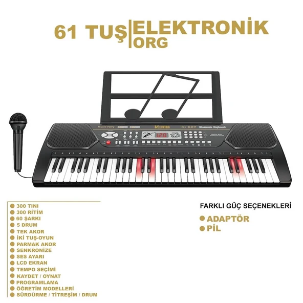 61 TUŞ IŞIKLI BÜYÜK PİYANO - Resim 2