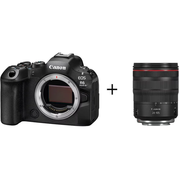 Canon Aynasız Fotoğraf Makinesi Gövdesi Siyah, RF 24-105mm F4 L IS USM Lensli – EOS R6 Mark III ürün görseli 1