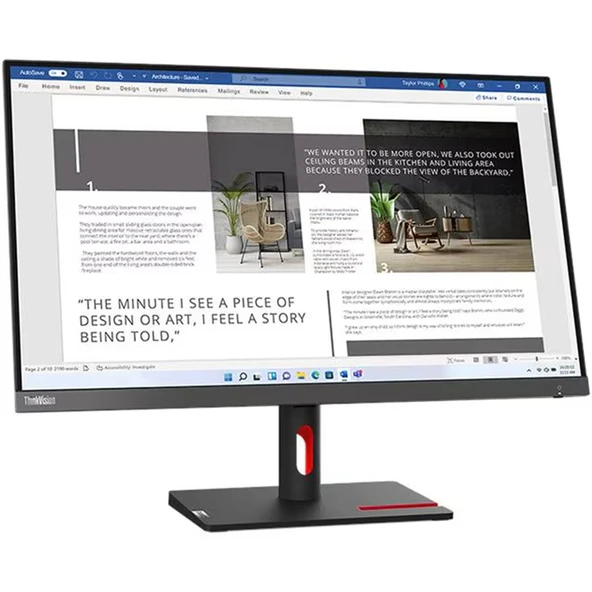 Lenovo Think Vision Monitör 27" Düz, FHD, IPS Panel, 3 Tarafı Kenarlıksız, 75 Hz, 5 ms (63DFKAT4UK) ürün görseli 1