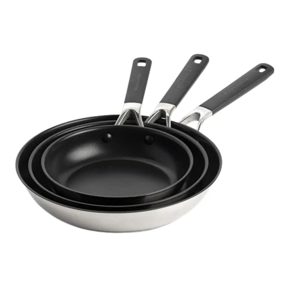KitchenAid Paslanmaz Çelik Kızartma Tavası Seti, Seramik Kaplama 20 cm + 24 cm + 28 cm ürün görseli 1
