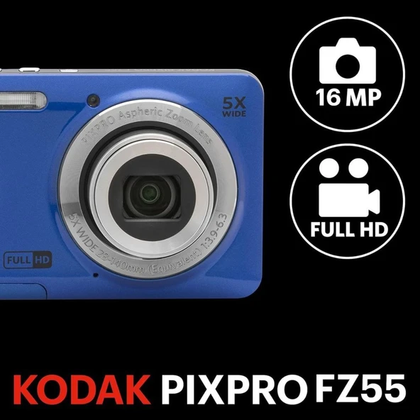 Kodak Pixpro Dijital Fotoğraf Makinesi Mavi – FZ55 ürün görseli 1