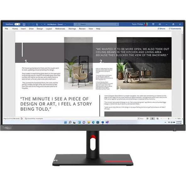 Lenovo Think Vision Monitör 27" Düz, FHD, IPS Panel, 3 Tarafı Kenarlıksız, 75 Hz, 5 ms (63DFKAT4UK) ürün görseli 1