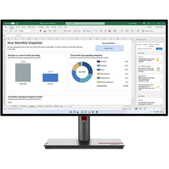 Lenovo Think Vision Monitör 27″ Düz, QHD, IPS Panel, 90W PD, KVM, 60 Hz, 5 ms (63A1GAT1UK) ile USB‑C Hub ürün görseli 1