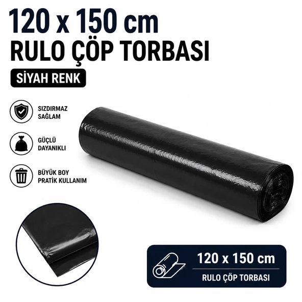 120x150 cm Siyah Rulo Çöp Torbası Konteyner Tipi Ağır Hizmet Çöp Poşeti 1 Rulo ürün görseli 1