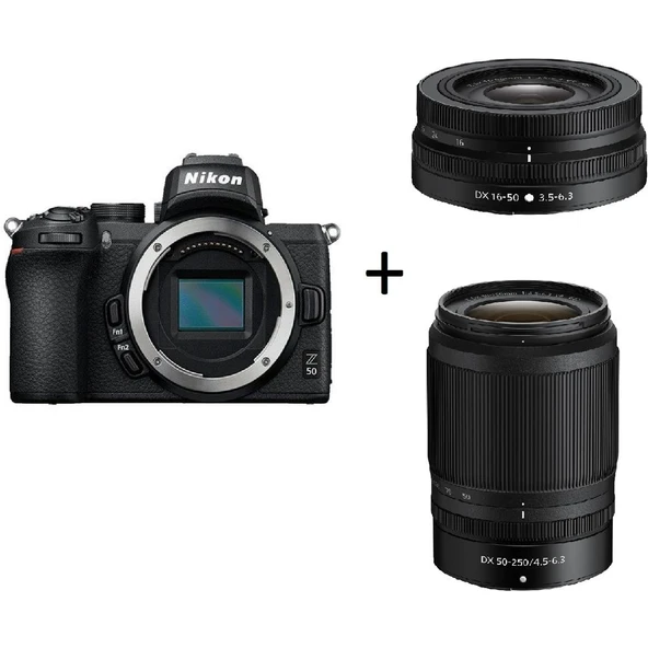 Nikon Z50 Aynasız Dijital Fotoğraf Makinesi Siyah + Z DX 16-50MM VR + Z DX 50-250mm ürün görseli 1