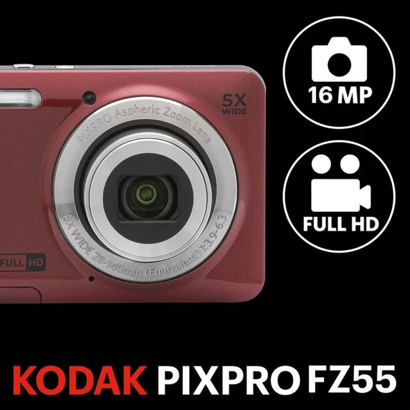 Kodak Pixpro Dijital Fotoğraf Makinesi Kırmızı – FZ55 ürün görseli 1