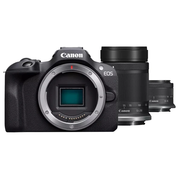 Canon EOS R100 Aynasız Fotoğraf Makinesi Siyah, RF-S 18/45mm ve RF-S 55-210mm Lens Kitli ürün görseli 1