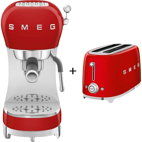 Smeg 50'ler Tarzı Espresso Makinesi – ECF02RDUK + Tost Makinesi TSF02RDUK ürün görseli 1