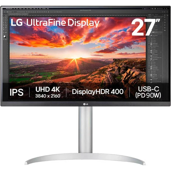 LG Monitör 27″ Düz, UHD 4K, IPS Panel, HDR10, 60 Hz, Ergonomik Stand (2025 Model) (27UP850K-W) ürün görseli 1