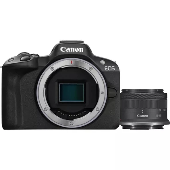 Canon EOS R50 4K / 24,2MP APS-C Aynasız Dijital Fotoğraf Makinesi, RF-S 18-45mm F4.5-6.3 IS STM Lens + Vlogger Kiti -Siyah ürün görseli 1