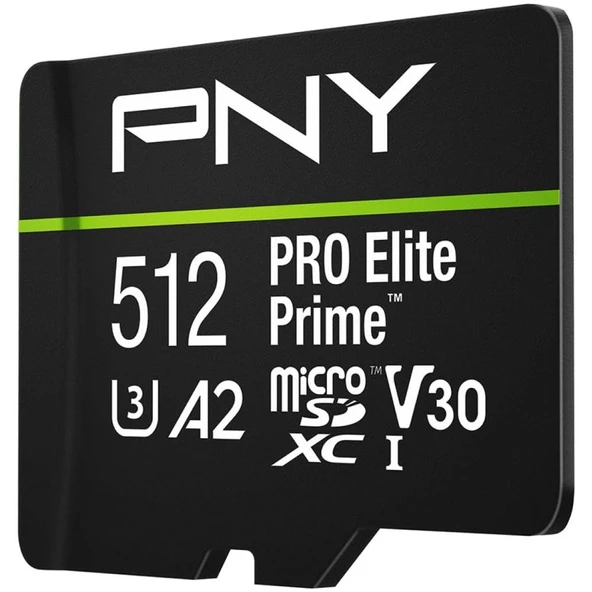 PNY Pro Elite Prime MicroSDXC Hafıza Kartı, Adaptörlü 512 GB Siyah ürün görseli 1