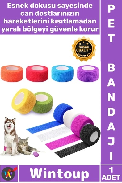 #Bandaj Esnek Pratik Kedi Köpek Kendinden Yapışkanlı Evcil Hayvan İlk Yardım Bandajı 5 Cm X 4.5 Metre ürün görseli 1
