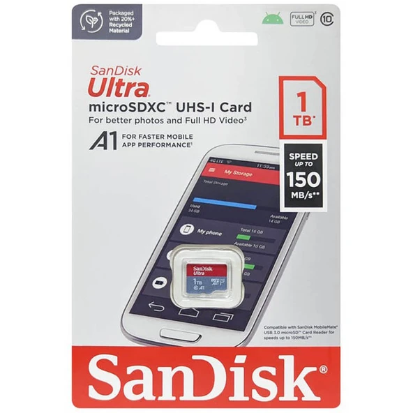 Sandisk Ultra UHS I MicroSD Hafıza Kartı 1 TB Kırmızı/Gri SDSQUAC-1T00-GN6MN ürün görseli 1