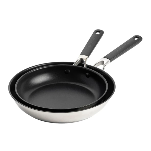 KitchenAid Paslanmaz Çelik Kızartma Tavası Seti, Seramik Kaplama 24 cm + 28 cm ürün görseli 1