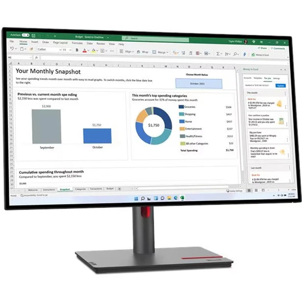 Lenovo Think Vision Monitör 27″ Düz, QHD, IPS Panel, 90W PD, KVM, 60 Hz, 5 ms (63A1GAT1UK) ile USB‑C Hub ürün görseli 1