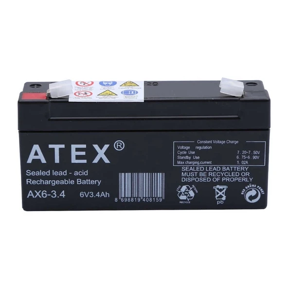 Atex Ax6-3.4 6v 3.4ah Yatay Akü ürün görseli 1