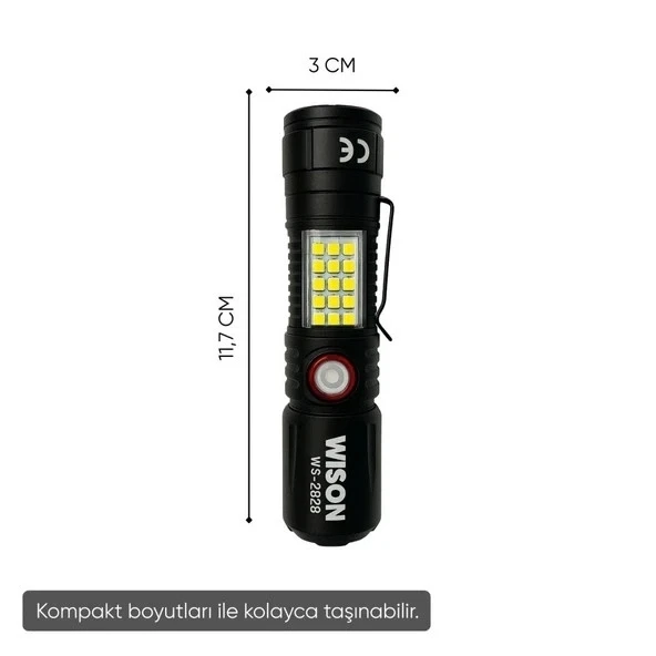 Ws-2828 1000 Lümen Mıknatıslı Usb Şarjlı El Feneri - Resim 3