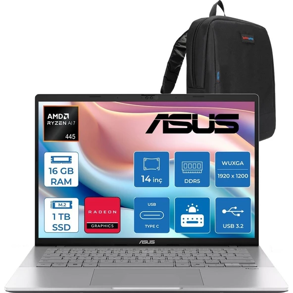 Asus Vivobook M3407GA Amd Ryzen Aı 7 445 Aı 16GB Ddr5 1tb SSD 14.0-Inch, Wuxga (1920 x 1200) OLED 0.2ms 300NITS Freedos Taşınabilir Bilgisayar WSF013F03+ZETTAÇANTA ürün görseli 1