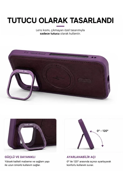 iPhone 17 GripStand MagSafe Deri Kılıf Mor - Resim 2