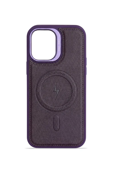 iPhone 17 GripStand MagSafe Deri Kılıf Mor - Resim 4