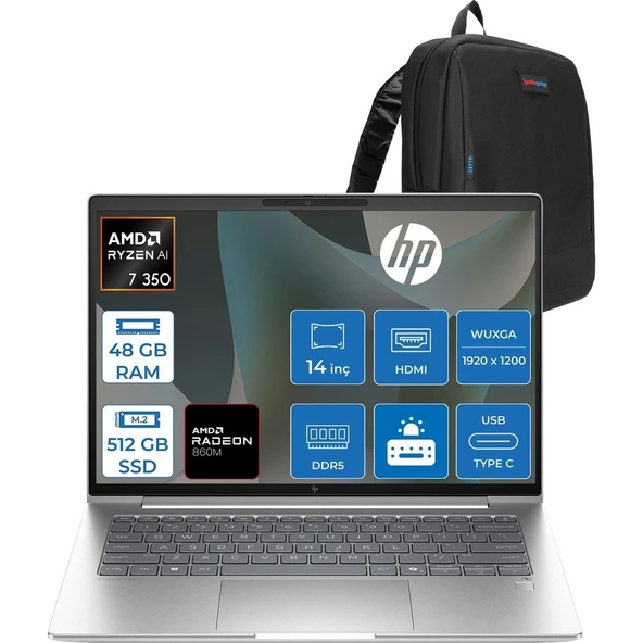 HP Elitebook 6 G1A Next Gen Aı Amd Ryzen™ Aı 7 350 48GB Ddr5 512GB SSD 14" Inch Amd Radeon™ 860M Wuxga (1920X1200) IPS 300NITS Freedos Taşınabilir Bilgisayar D36SZETF17+ZETTAÇANTA ürün görseli 1